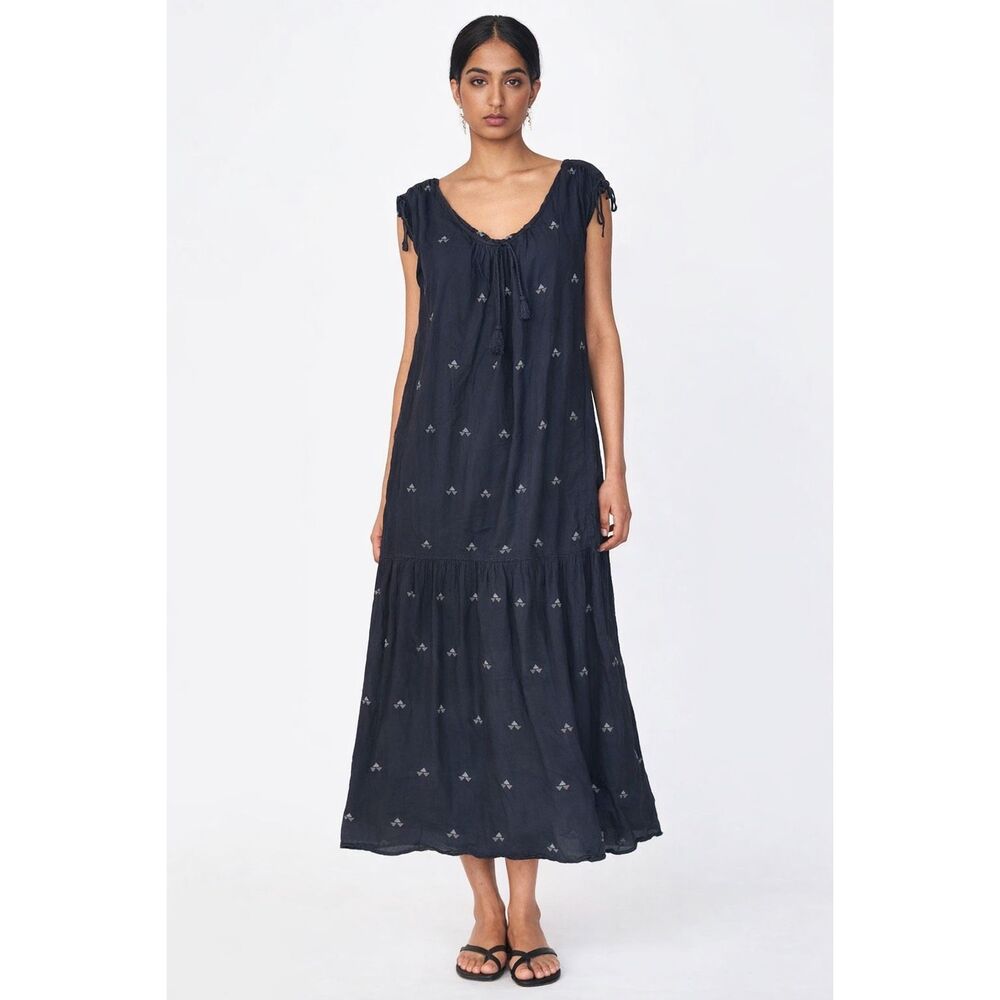 Mirth Black Midi Dress with Subtle Embroidery